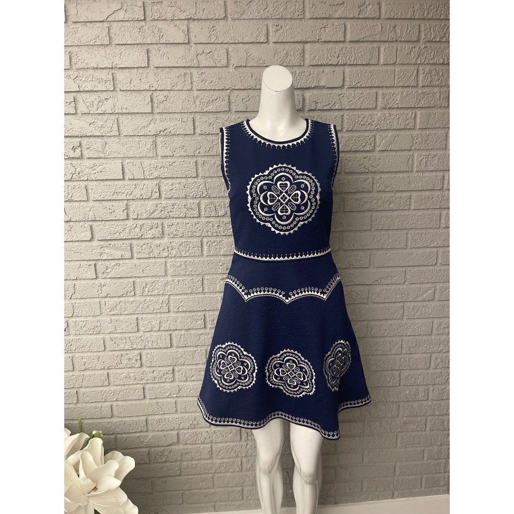 Alya Fit & Flare Sleeveless Embroidered Dress Size S